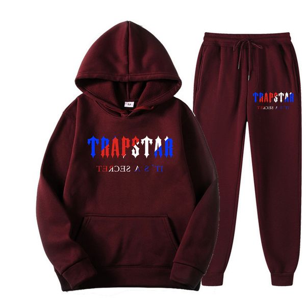 

brand tracksuit trapstar printed sportswear men 16 colors warm two pieces set loose hoodie sweatshirt pants jogging 2206150yh5 105bc, Black