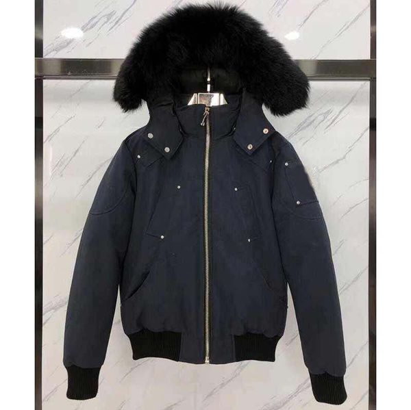 

down jacket men's fur collar parka winter waterproof white duck coat cloak fashion men and women couples moose casual version to keep w, Black