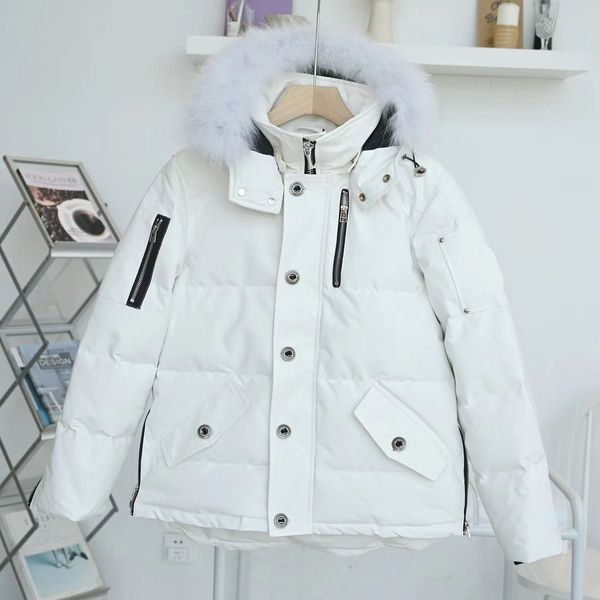 

down jacket men's fur collar parka winter waterproof white duck coat cloak fashion men and women couples moose casual version to keep w, Black