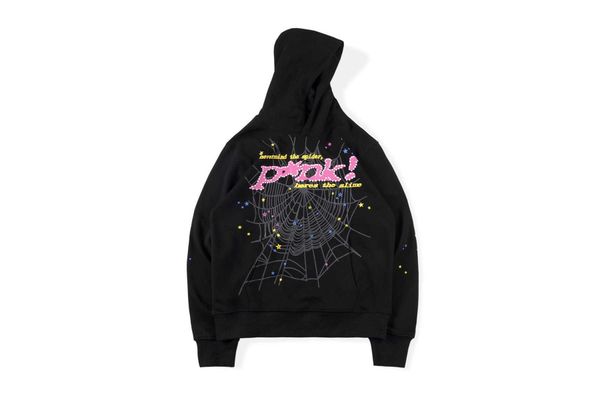 

designer kanyes style spider 555555 hoodie jacket spi5er 555 pink fashion streetwear printed men's and women's couple's sweat, Black