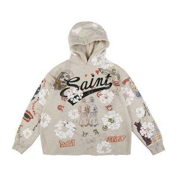 

saint michael hand-painted aged graffiti hoodie ins sweater mlmx, White;black