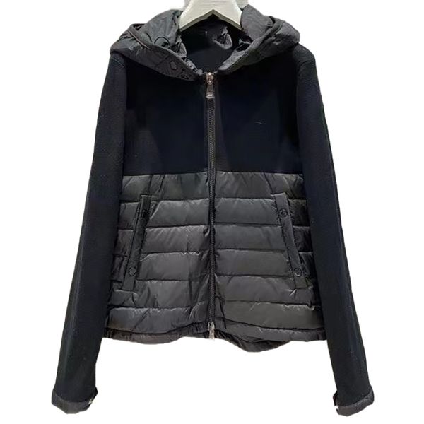 

luxury designer women down parkas embroidered badge knitted panel slim stand collar thin windproof down jacket size s/m/l fept, Black
