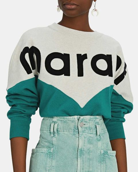 

isabel marant cotton pullover sweater women designer fashion sweatshirt alphabet flocking casual loose hoodie wr1h, Black