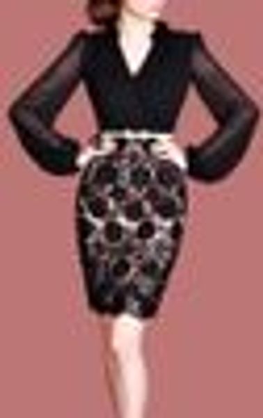 

casual dresses v-neck long sleeve dress fashion women work, Black;gray