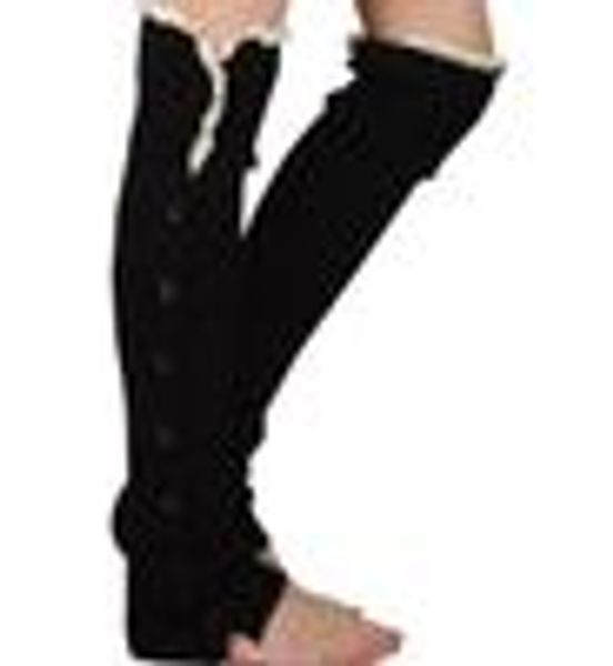 

socks hosiery lace button down leg warmers ballet dance warm up knitted booty gaiters boot cuffs stocking covers leggings tight #3653, Black;white