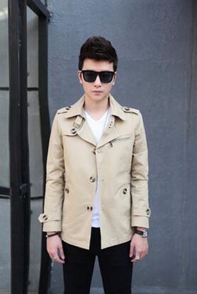 

new classic men's windbreaker cotton gentleman jacket coat ezf1, Tan;black