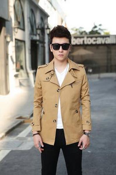

new classic men's windbreaker cotton gentleman jacket coat ko6i, Tan;black