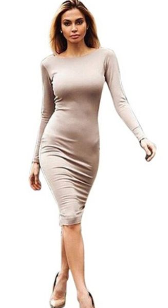 

bodycon sheath dress long sleeve gamiss party dresses women clothing back full zipper robe pencil tight dress vestidos milt, Black;gray