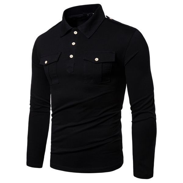 

men's autumn mens military double pocket tshirt army green lapel long sleeve t-shirt forces uniform workwear clothes slim fit streetwea, White;black