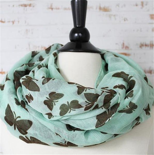 

бабочки печати бесконечности шарфы мода женщины петли шарф весна / осень вуаль шарф девушки лучший подарок af640, Blue;gray