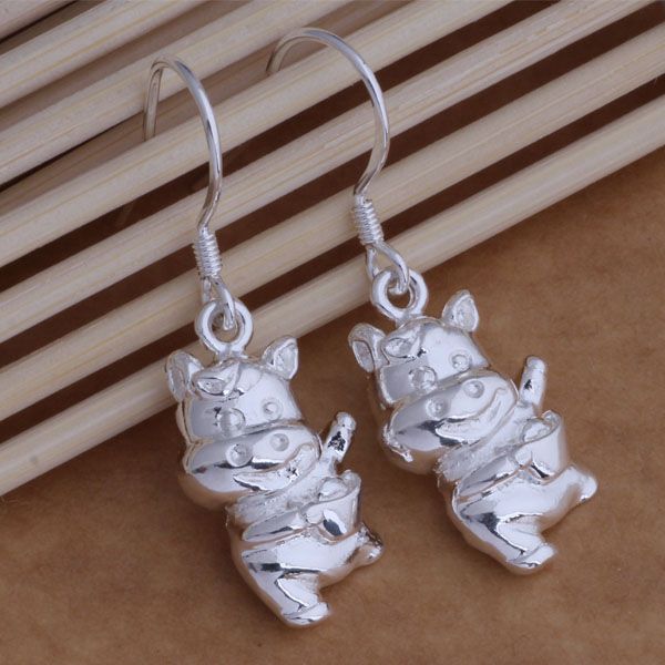 

fashion (jewelry manufacturer) 40 pcs a lot happy pig earrings 925 sterling silver jewelry factory price fashion shine earrings