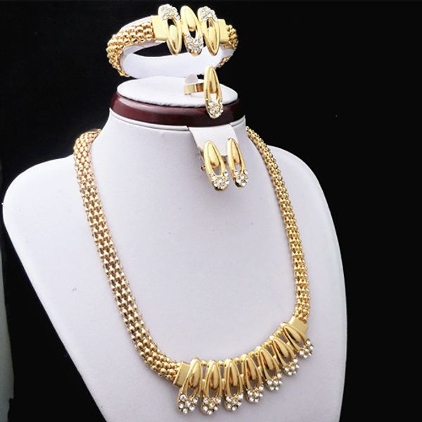 

Free Shipping High Quality Gold Plated Wedding Birdal Women Jewelry Sets With Necklace Earrings Bracelelt Ring 635