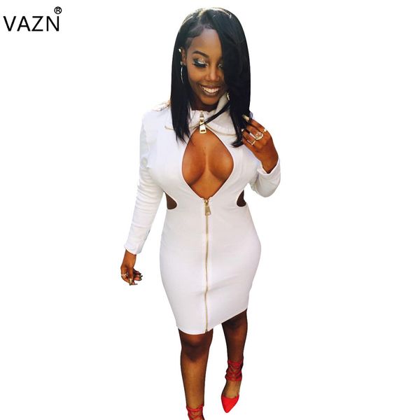 

vazn new 2018 brand bandage dress backless club dress full sleeve strapless white bodycon dress ld8010 q1118, Black;gray