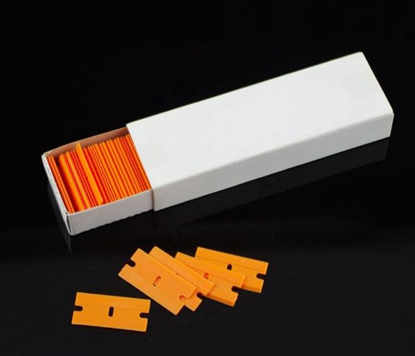 

100-blades/box quality window film wrapping tool1.8*3.9cm imported plastic razor blades for glue removing a-75