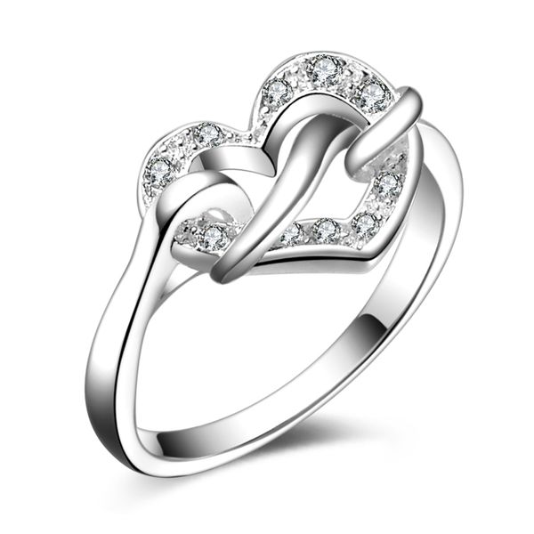 Spedizione gratuita nuovo argento sterling 925 gioielli moda nodo cuore diamante bianco con pavimenta anello zircone regalo ragazza vendita calda 1724