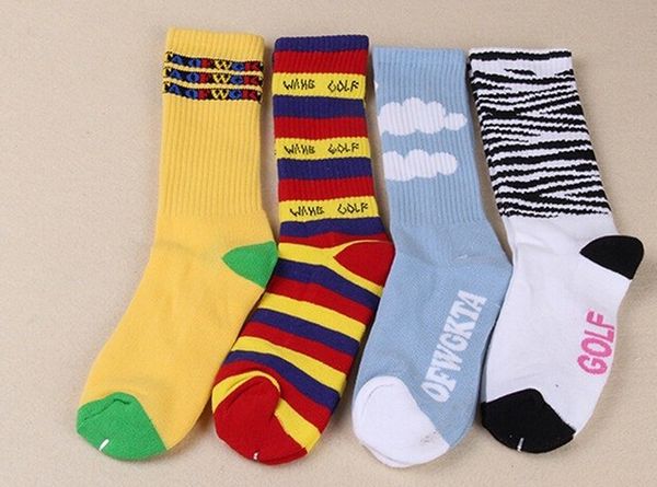 

wholesale-new ofwgkta cotton thick terry golf wang socks for men and women rainbow stripes zebra and white clouds socks, Black