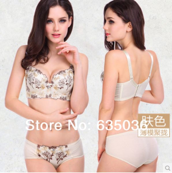 

wholesale-[abcd cup]new 2015 four hook-and-eye super push up bra set,6colors deep v embroidery bra and panty set,underwear for women, Red;black