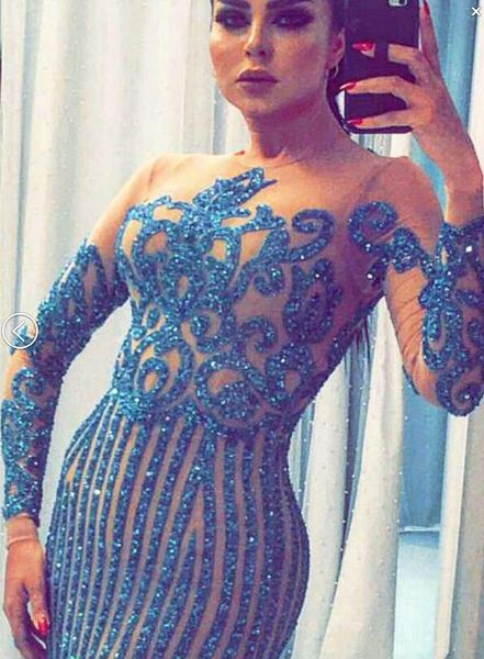 

evening dress yousef aljasmi labourjoisie blue charbelzoe mermaid o-neck long sleeve white crystals kim kardashian zuhair murad, Black;pink