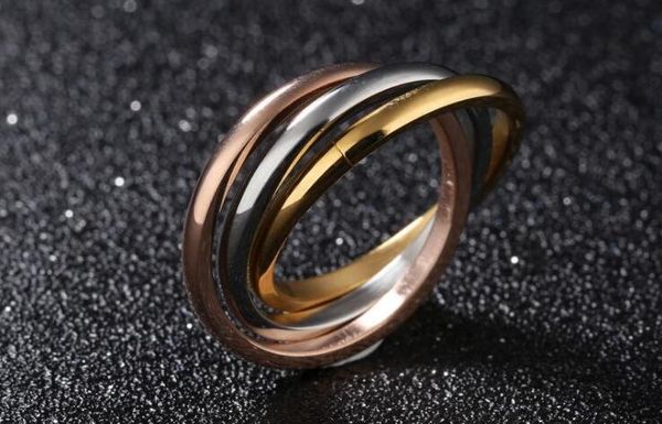 

europe and the united states fashion models tricolor three-color gold-plated rose gold ring polished ladies ring, Golden;silver