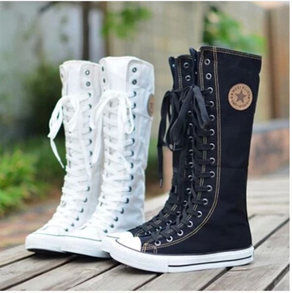 

2014 New arrival lace-up knee high boots canvas boots women casual boots