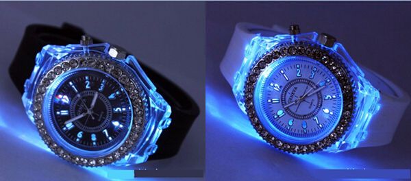 LED Light Glow Geneva Orologi pietra di cristallo di diamante Led Light orologio unisex gelatina di silicone lampeggiante Orologi da polso Orologi sportivi di DHL