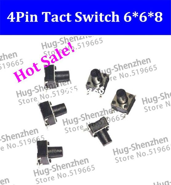 Ücretsiz shiping, 1000pcs / paket Ses kalitesi! Dokunsal Push Button Anahtarı Hattı 4 Pin Anlık Inceliğini anahtarı 6 * 6 * 8mm 4pin