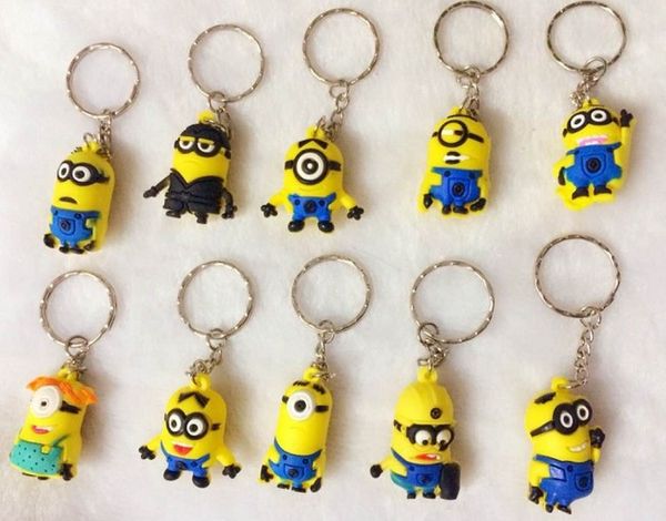 

500pcs/lot dhl 2015 3d despicable me minion action figure keychain keyring key ring cute mix order 18 styles