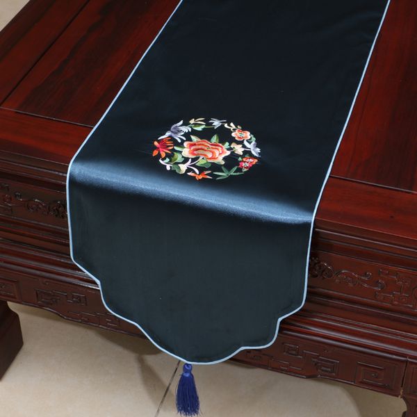 

short length fine embroidered table runner happy luxury dining table mats china style silk brocade high end coffee table cloth 150x33 cm