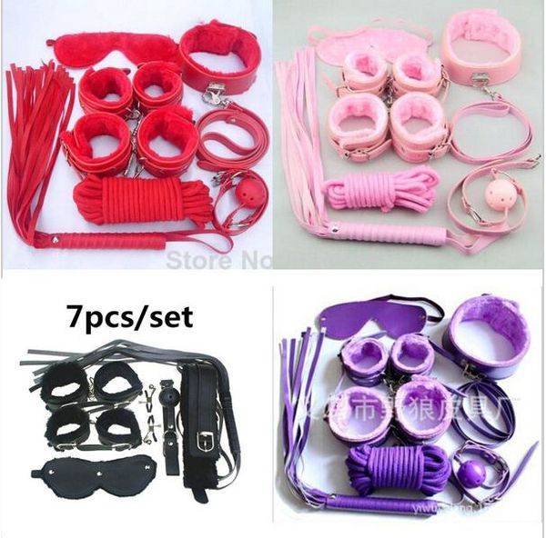 Sex Toys Kit da 7 pezzi, giocattoli erotici bondage fetish in pelle a 4 colori Giocattolo del sesso per coppia Mobili Prodotto del sesso per coppia QQ006