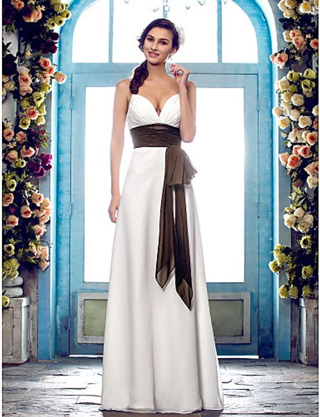 

2016 new fashion popular ivory floor-length spaghetti straps chiffon sash outdoor sheath wedding dresses 202, White