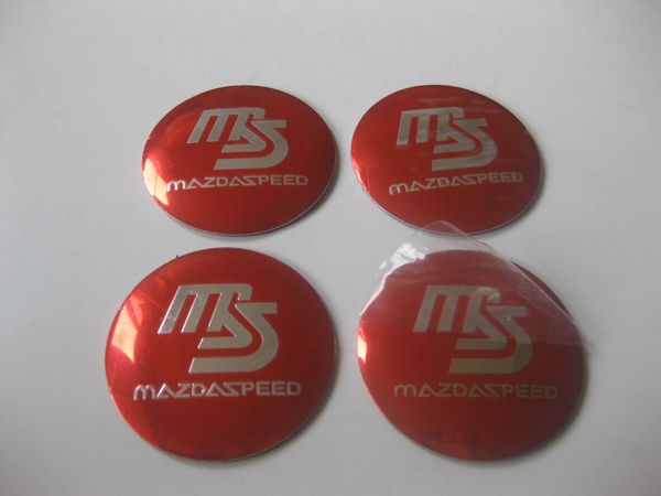 4 Stücke Rot 57mm MS MazdaSpeed ​​Aluminiumlegierung Auto Radmitte Radkappen Aufkleber Emblem