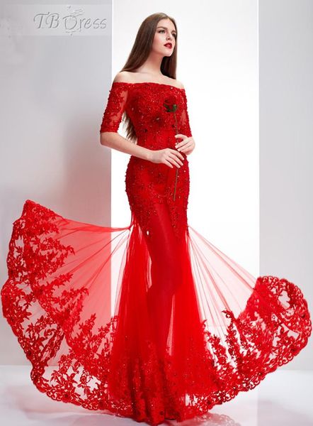 

2016 fashion new arrival charming a-line off the shoulder lace appliques beadings tulle evening dresses 1122, Black;red