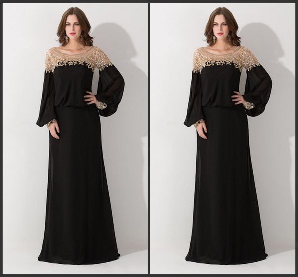 

2019 new black loose scoop neck dubai kaftan evening dresses long sleeve sequined chiffon formal party gowns vestido de festa 144, Black;red