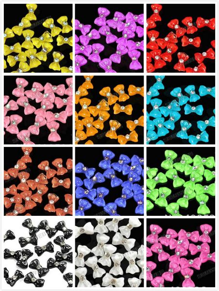 

3d diy nail art glitters bow tie bowtie bowknot sticker acrylic slices rhinestones tips 12 colors for choose 1000pcs, Silver;gold