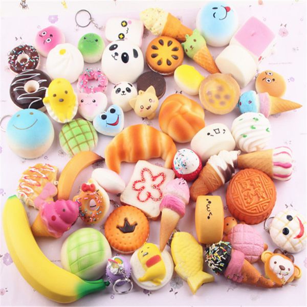 

10pcs/lot Kawaii Squishies Bun Toast Donut Bread for cell phone Bag Charm Straps Wholesale mixed Rare Squishy slow rising lanyard scented