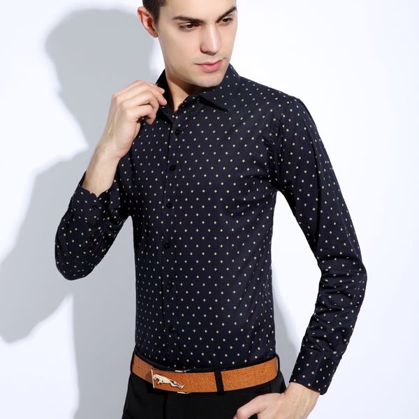 

Новые мужские рубашки моды для мужчин Slim Fit Dot print Футболки с длинными рукавами Муж