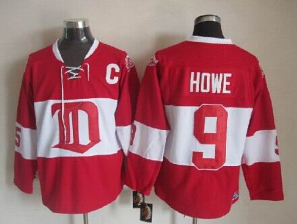

winter classic detroit red wings ice hockey jerseys 9 gordie howe authentic retro vintage ccm stitched jerseys mix order, Black;red