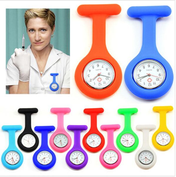 

2016 christmas gift nurse medical watch silicone clip pocket watches fashion nurse brooch fob tunic cover doctor silicon quartz watches, Slivery;golden