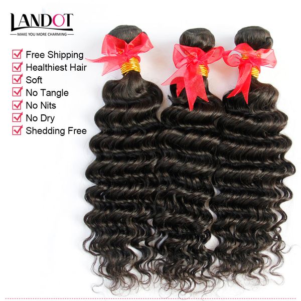 6 pcs lote 8-30inch Brazilian Deep Wave Curly Virgem Cabelo Cabelo 6A Não Transformados Cabelo Humano Pacotes Natural Preto 1B # Extensões Cabeça Completa