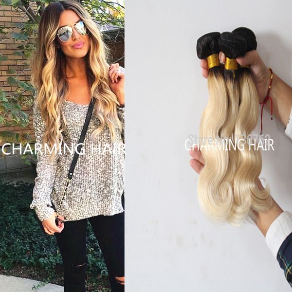 613 Blonde Virgin Hair 3 Bundles Dark Roots Blond Hair Extensions