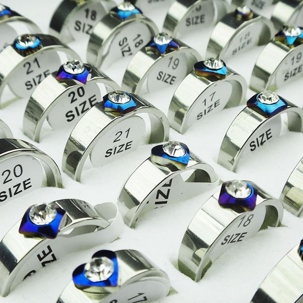 

guaranteed 100% stainless steel 10pcs cz zirconia mens womens silver blue rings wholesale fashion jewelry a355, Golden;silver