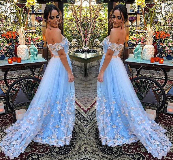 

gorgeous light blue off shoulder tulle evening dresses sweetheart pleated tulle backless prom dresses formal evening gowns sweep train, Black;red
