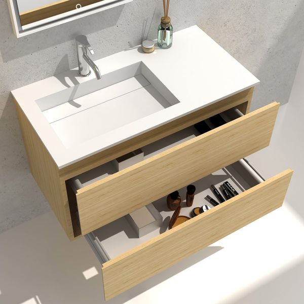 900mm x 460mmx500mm Móveis deslizantes de gaveta de banheiro de banheiro Top Solid Solid Surface Vaidade do vestiário da parede de vestiário 2113