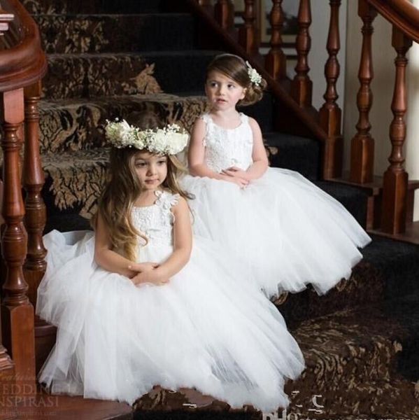 

cute white tulles princess ball gowns for wedding party little kids flower girls' dresses puffy tulle skirt sleeveless dancing dresses, White;blue