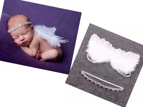 5 SET Couture Fairy Baby Angel Baby weißer Flügel und Baby Strass Stirnband Set Wunderschönes Neugeborenen Taufhaarband Foto Requisite YM6126