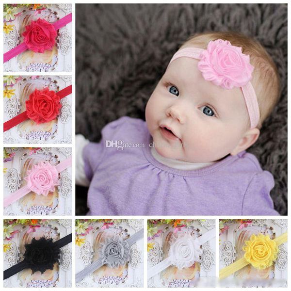 

beautiful baby shabby flowers baby headbands chiffon fabric flower mix colors children hair accessories 100pcs/lot, Slivery;white