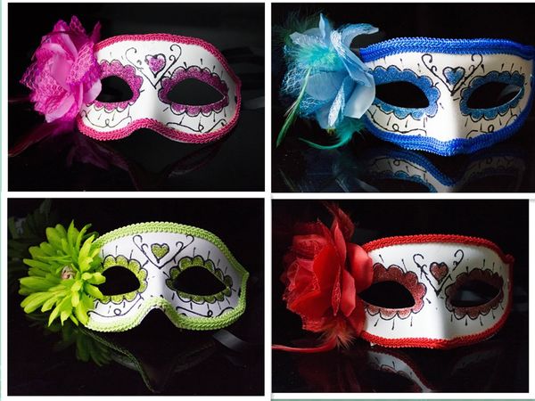2015 yeni cadılar bayramı sahne lateral çiçekler maske mix masquerade topu podyum prenses elbise getirdi çiçekler parti maskeleri yarım yüz maskeleri