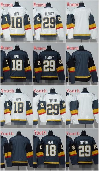 

Women Youth 2017 2018 New Brand 18 James Neal #29 Marc-Andre Fleury Blank Grey White Hockey Jerseys Kids Stitched Mix Order