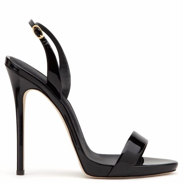 

summer designer sandals peep toes ankle strap buckle black stiletto heel patent leather feminino melissa women shoes party sandalia