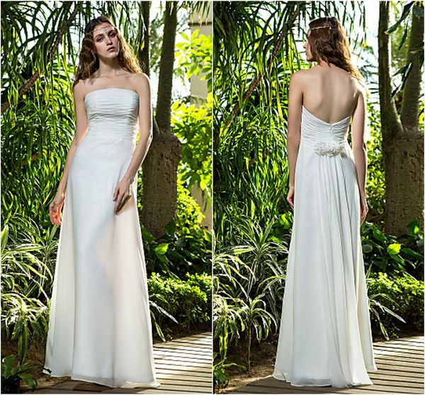 

2016 new fashion popular ivory floor-length strapless sleeveless chiffon sheath garden wedding dresses 170, White